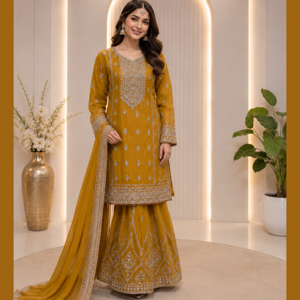 Shazaib Grara Suit - Elegant Intricate Embroidery and Matching Dupatta for Special Occasions Womenswear Asian Style