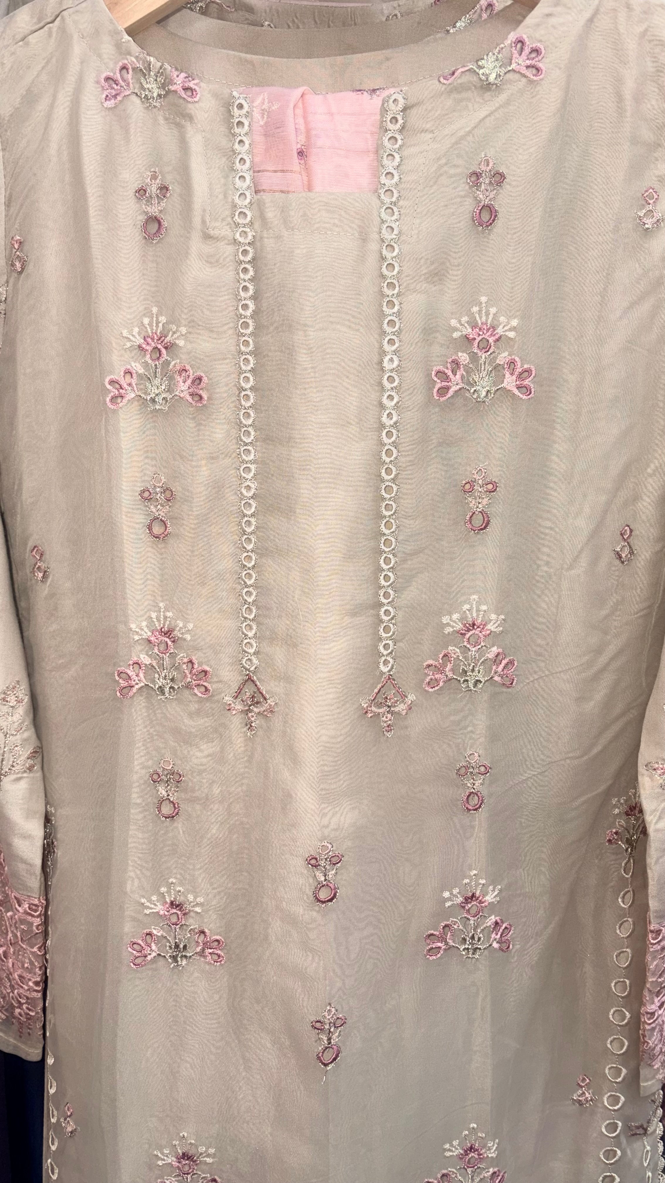 Swiss Lawn Copper Gold & Pink Contrast Fully Embroidered 3-Piece Suit