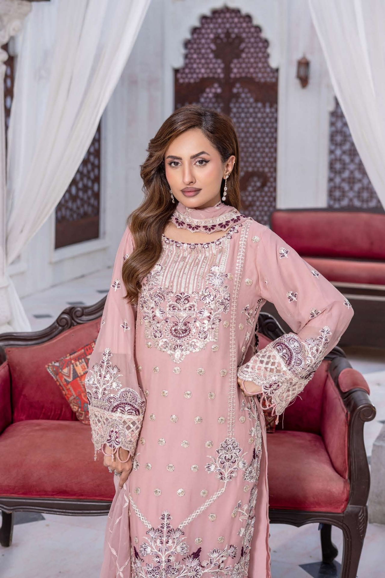 Elegant Chiffon 3-Piece Embroidered Sequin Suit