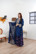 Embroidered Viscose Suit with Printed Sharara & Sequins Chiffon Dupatta