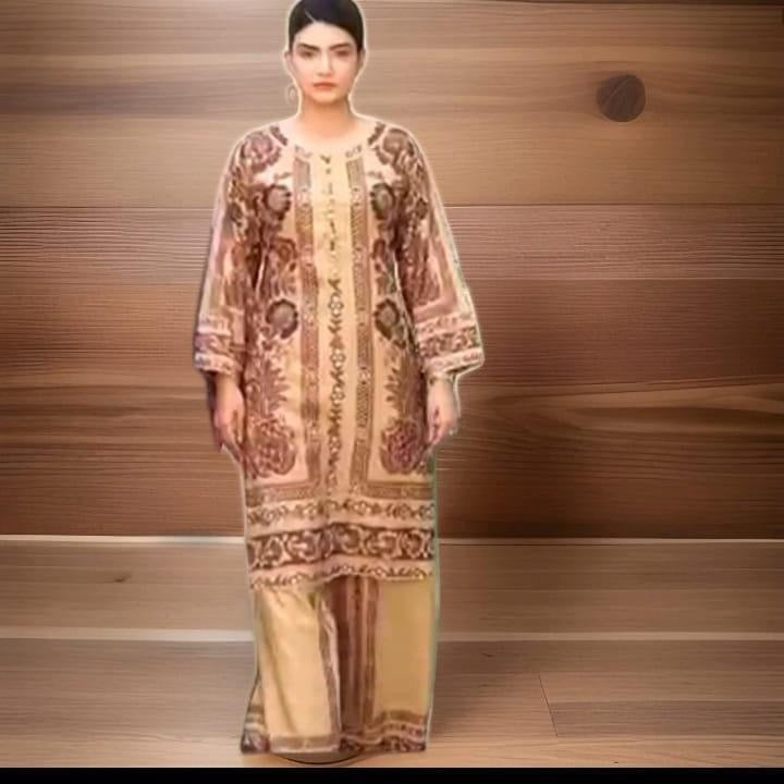 2PC Dhanak Printed Suit (Shirt & Plazo)