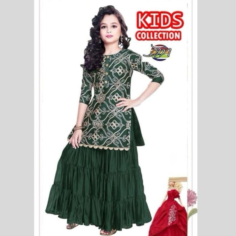 Kids Linen Embroidered 2-Piece Suit (Shirt & Long Skirt)