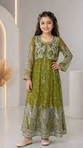 Kids 2-Piece Chiffon Embroidered Frock with Trousers