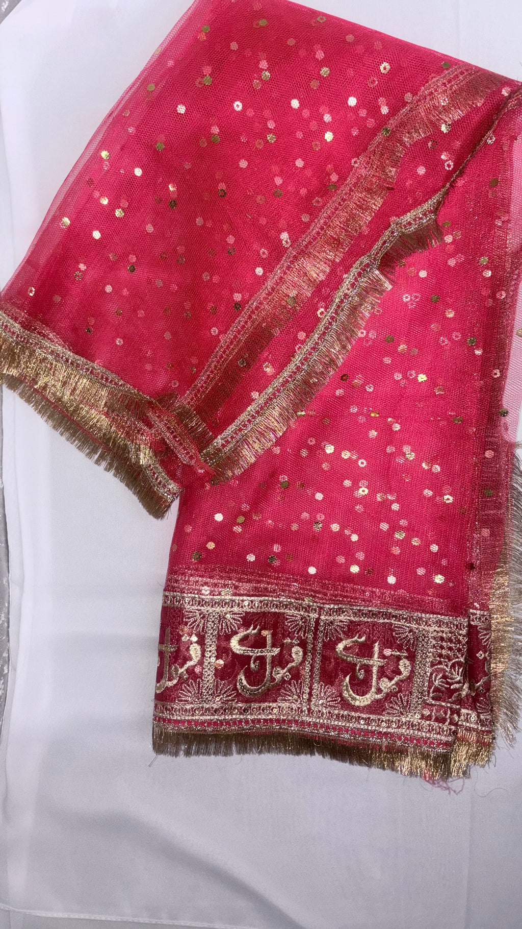 Qabool He Net Dupatta – Red & Gold Embroidered with Gota Work
