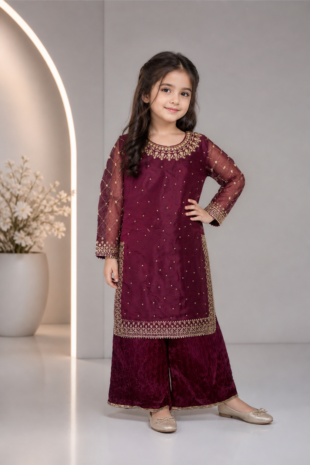 Kids 2-Piece Organza Fully Embroidered Shalwar Kameez