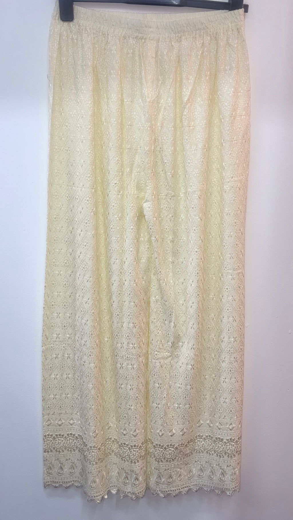 Embroidered Linen Wide-Leg Trousers (Ivory/Off-White)