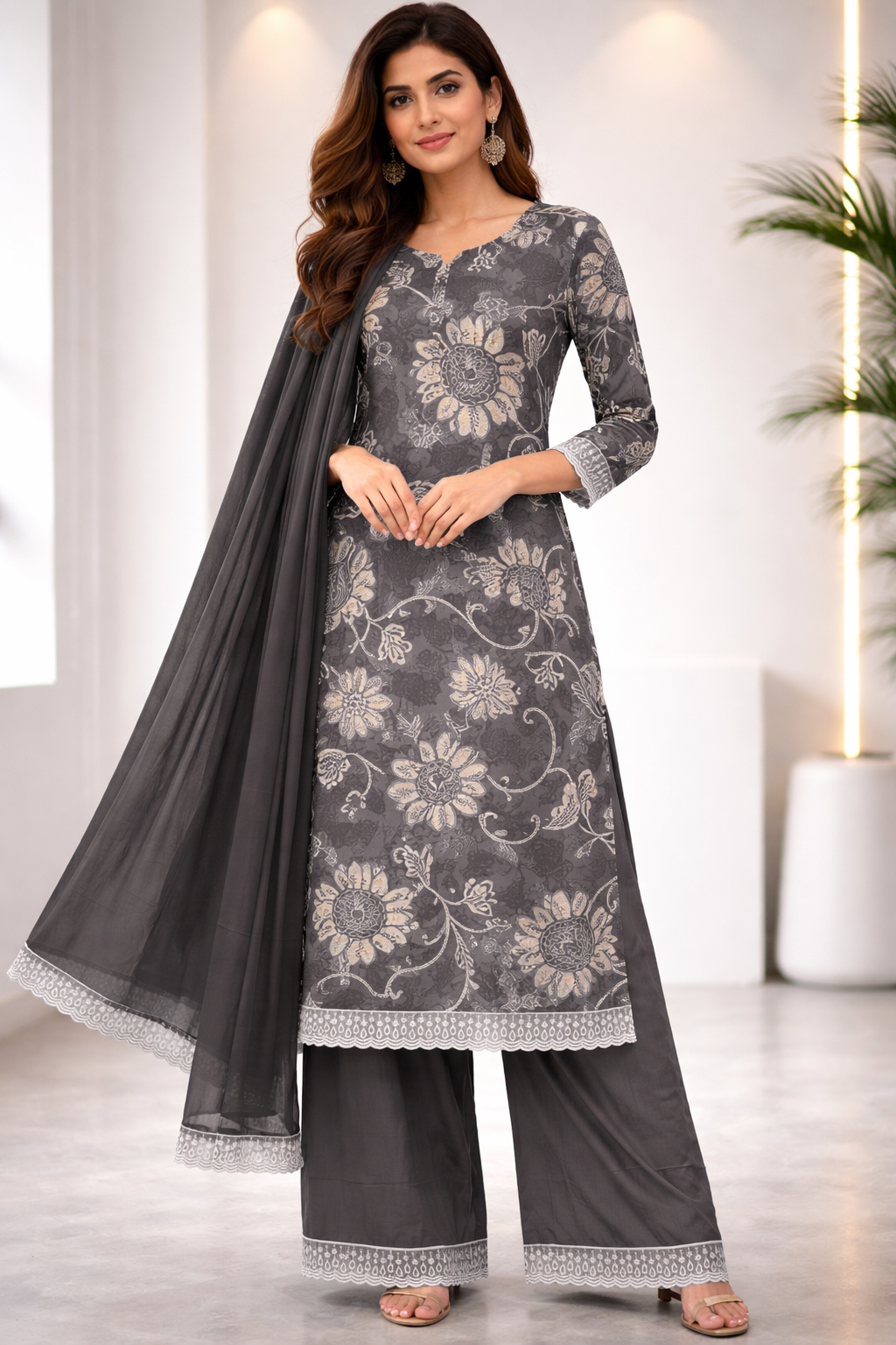 Linen Printed 3-Piece Suit with Palazzo