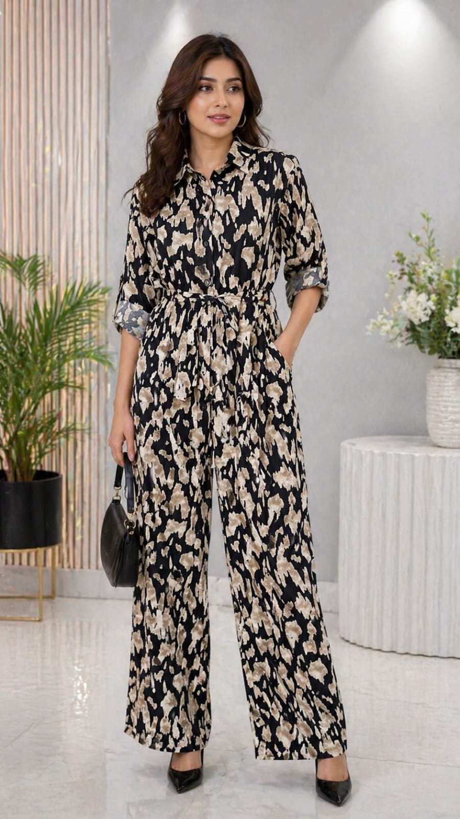 Women’s Leopard Print Cord Set – 2-Piece Outfit with Belt