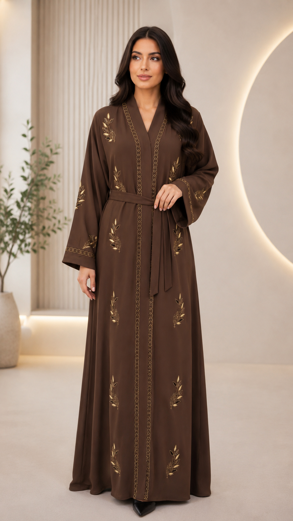Luxury Mahroon Crinkle Satin 2-Piece Abaya with Belt