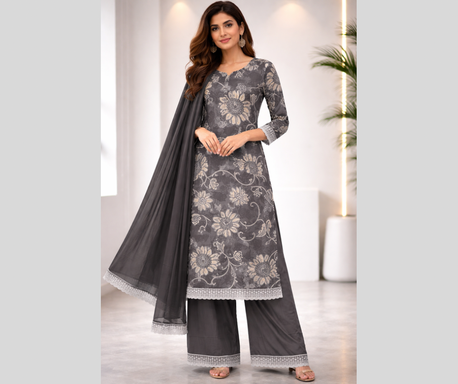 Linen Printed 3-Piece Suit with Palazzo