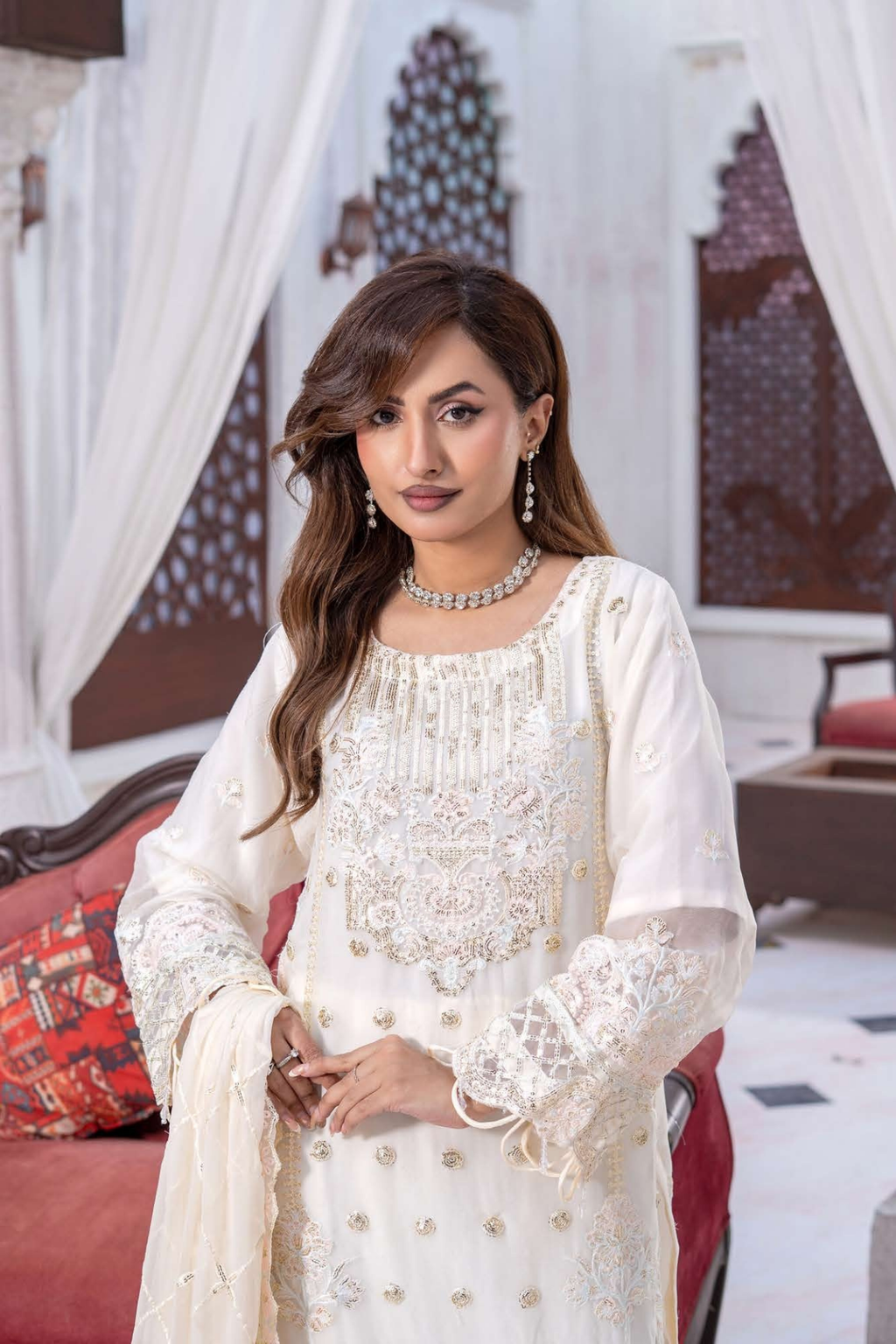 Elegant Chiffon 3-Piece Embroidered Sequin Suit