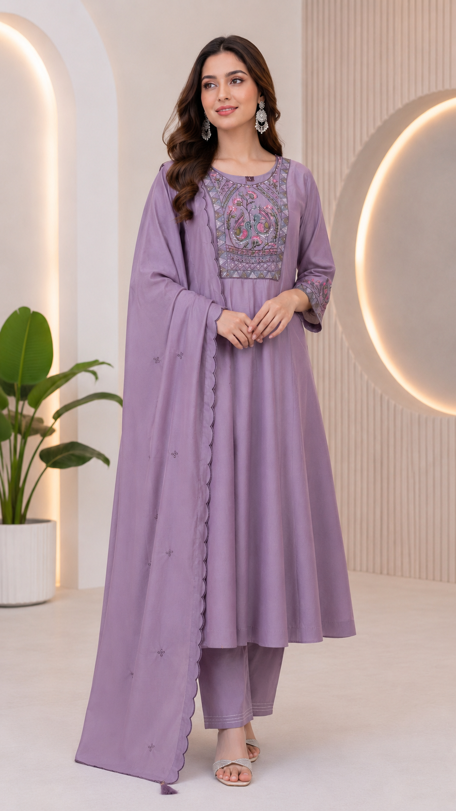 Elegant Embroidered Viscose Anarkali Suit Set with Dupatta