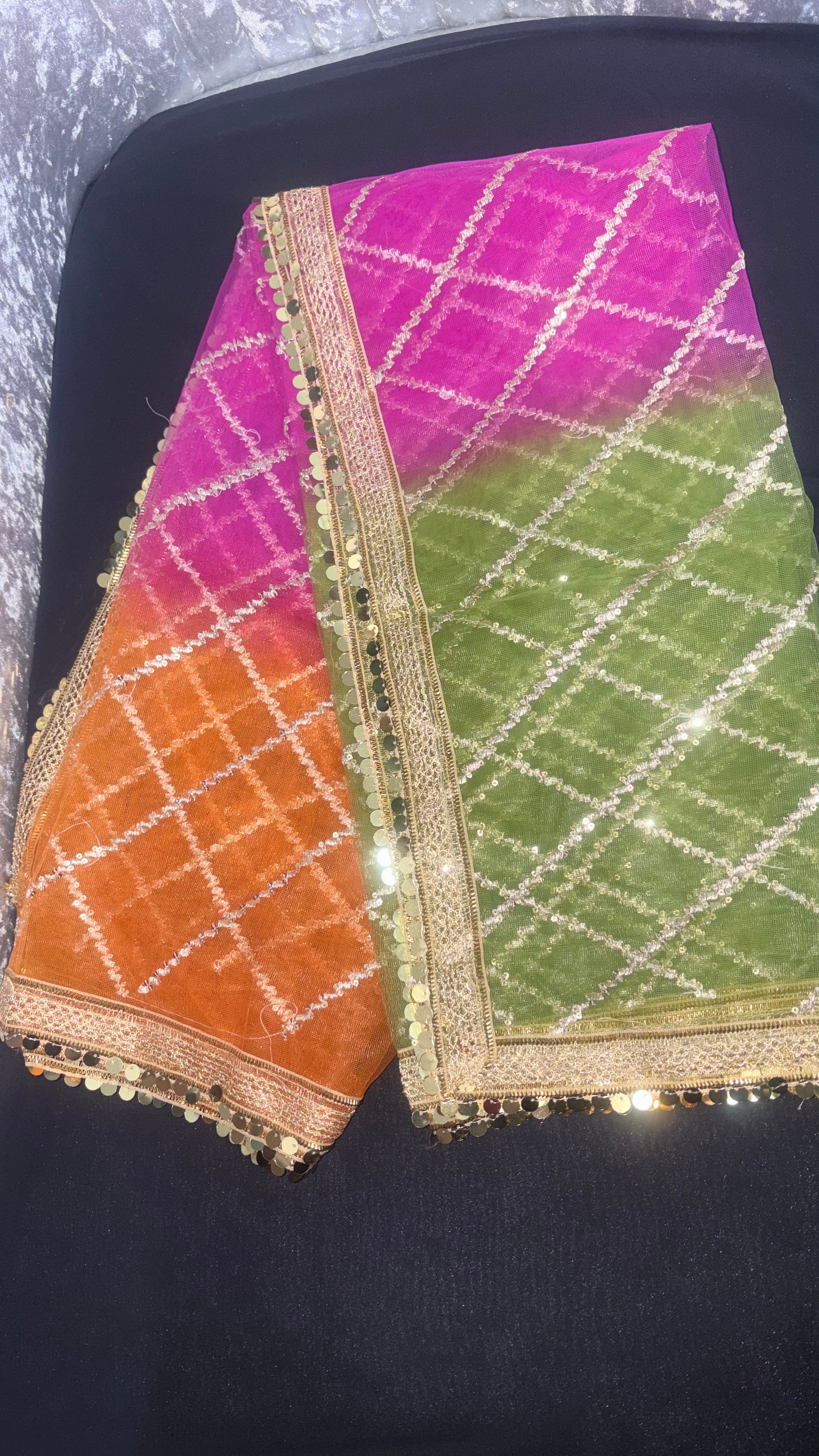 Fancy Multicolour Net Dupatta with Embroidery & Gota Work