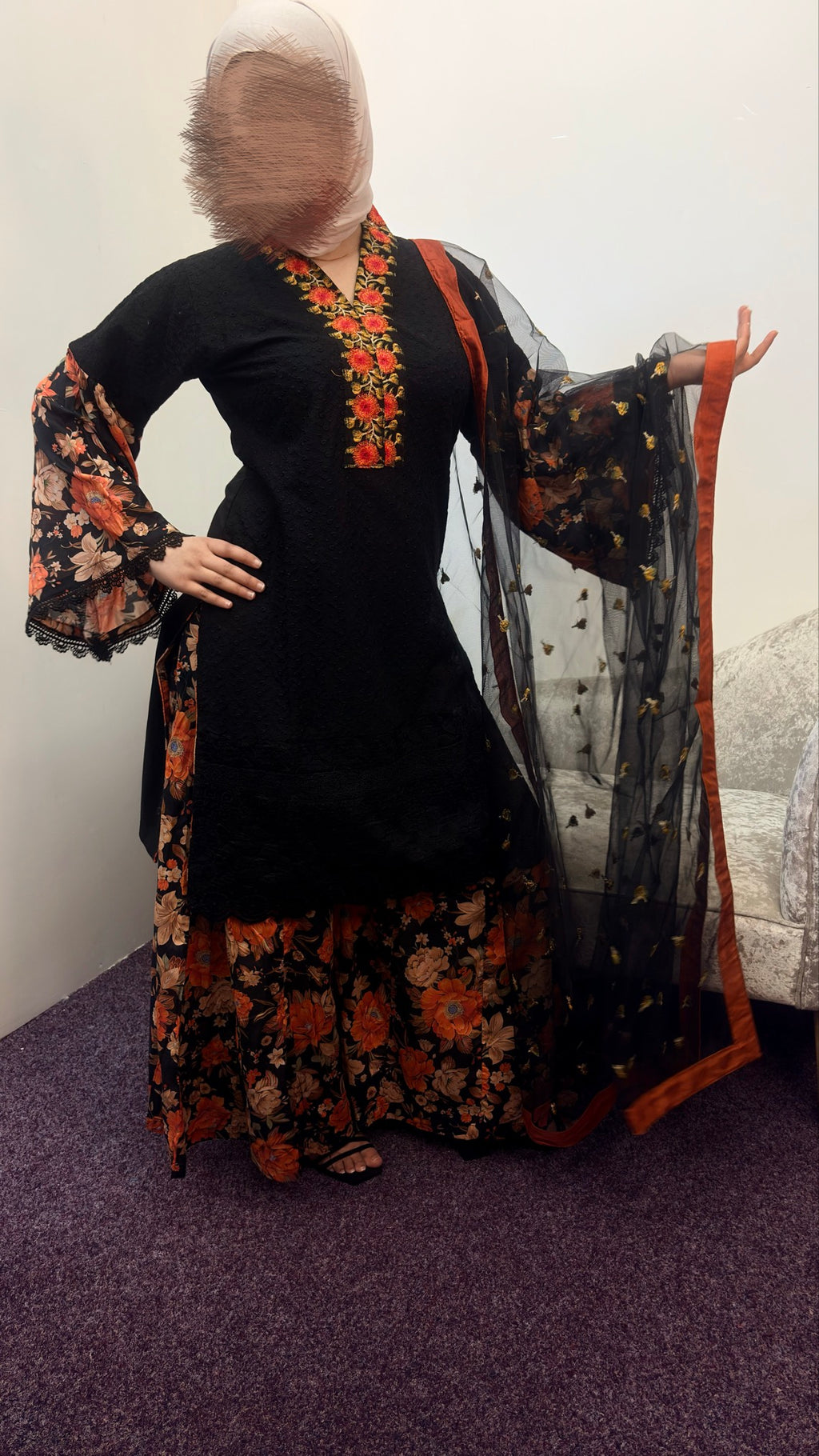 Amir Black chikankare sharara suit