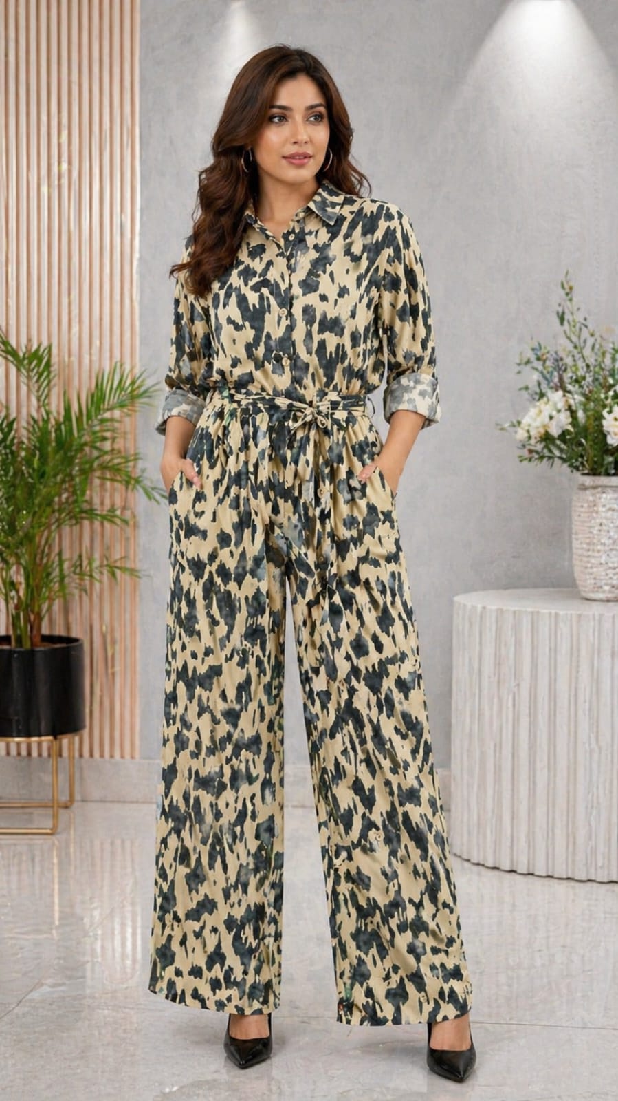 Women’s Leopard Print Cord Set – 2-Piece Outfit with Belt