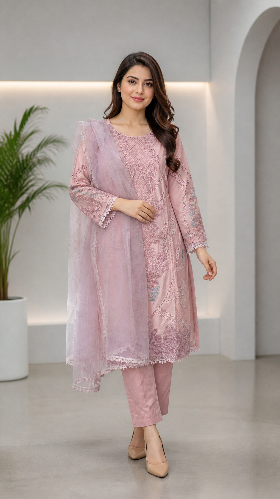 Maria B Embroidered Lawn 3-Piece Suit with Organza Dupatta