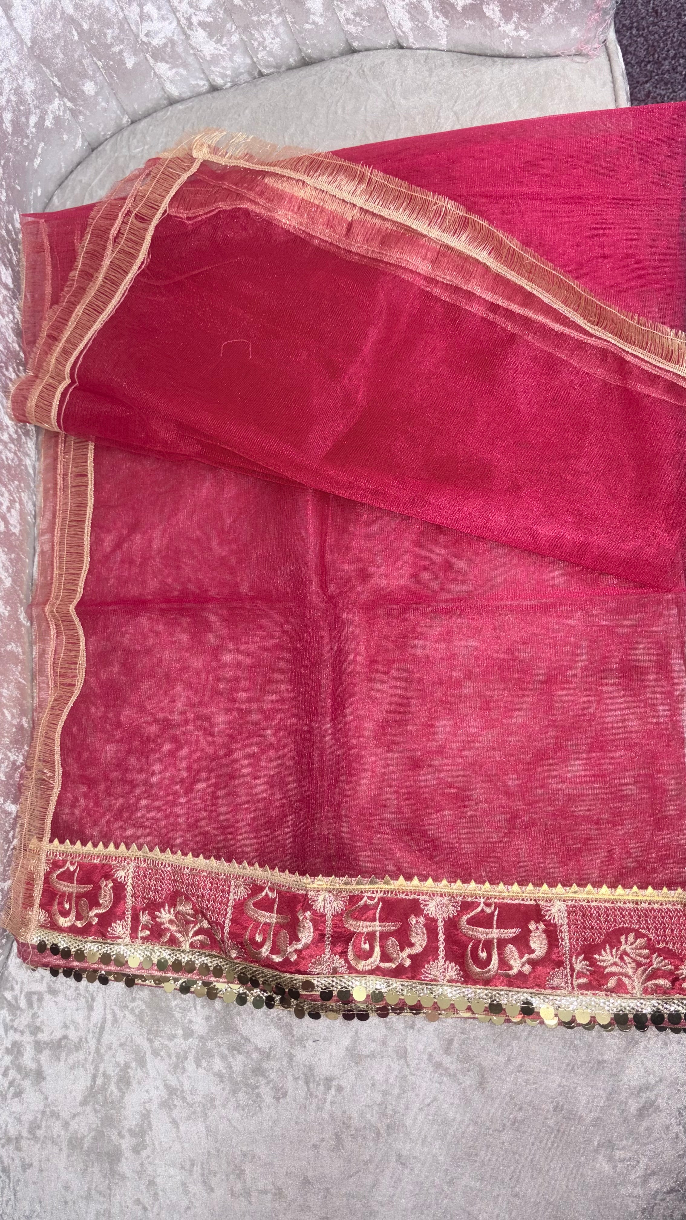 Qabool He Net Dupatta – Red & Gold Embroidered with Gota Work