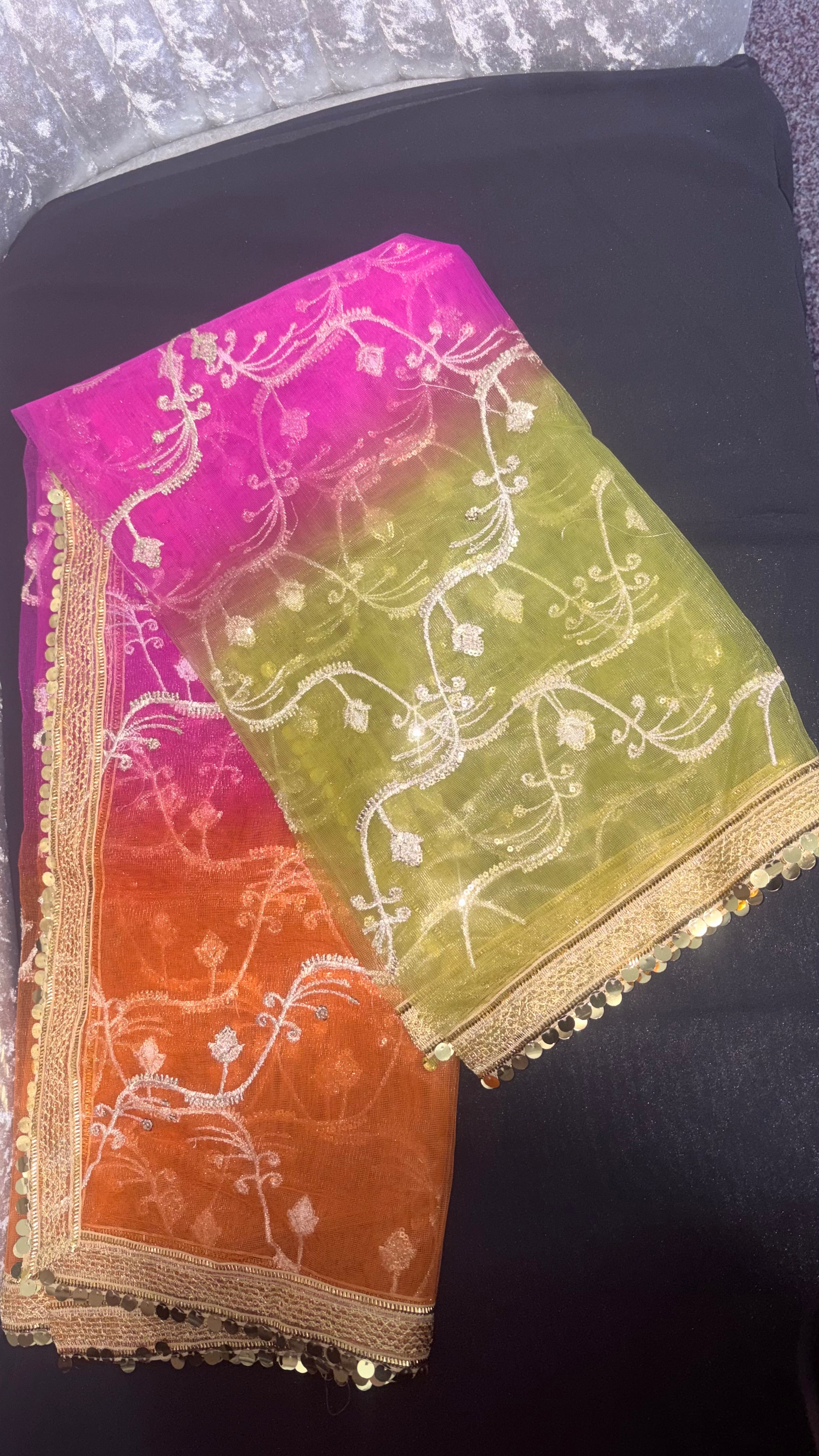 Fancy Multicolour Net Dupatta with Embroidery & Gota Work