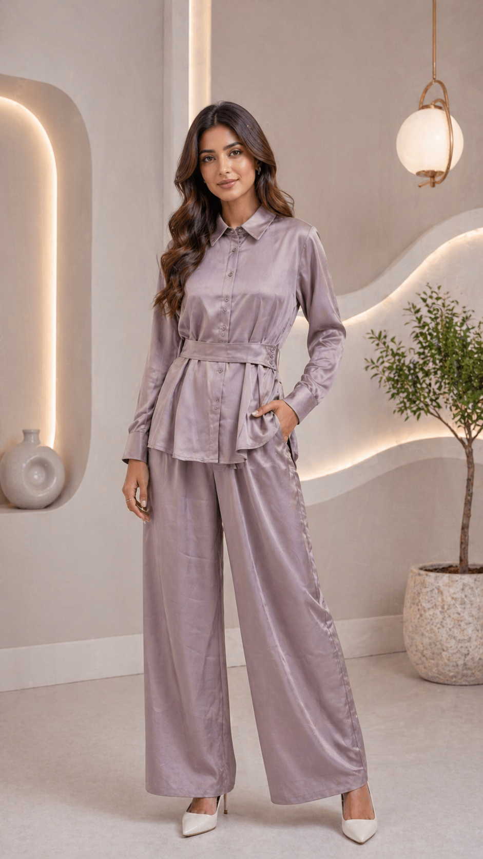 Women’s Silk Cord Set with Belt – Stylish Co-Ord Outfit