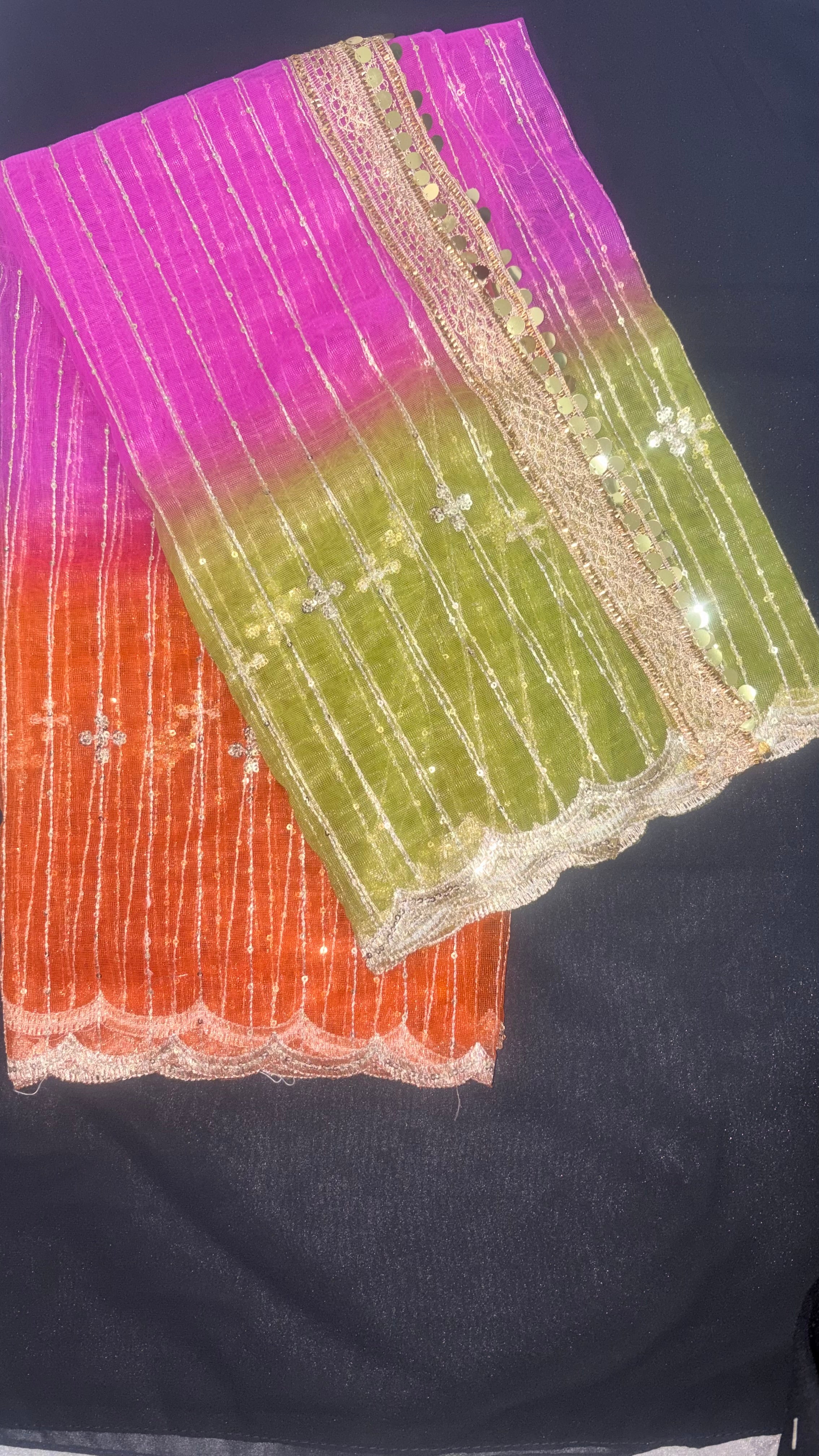 Fancy Multicolour Net Dupatta with Embroidery & Gota Work