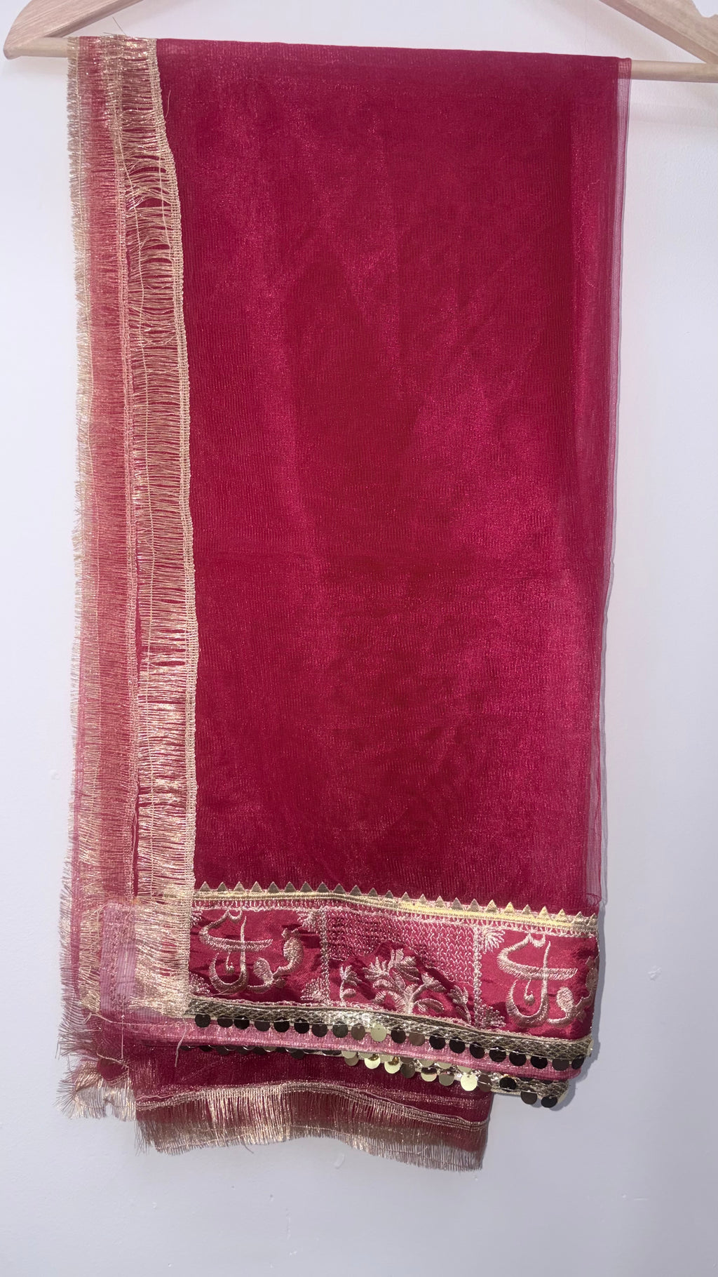 Qabool He Net Dupatta – Red & Gold Embroidered with Gota Work