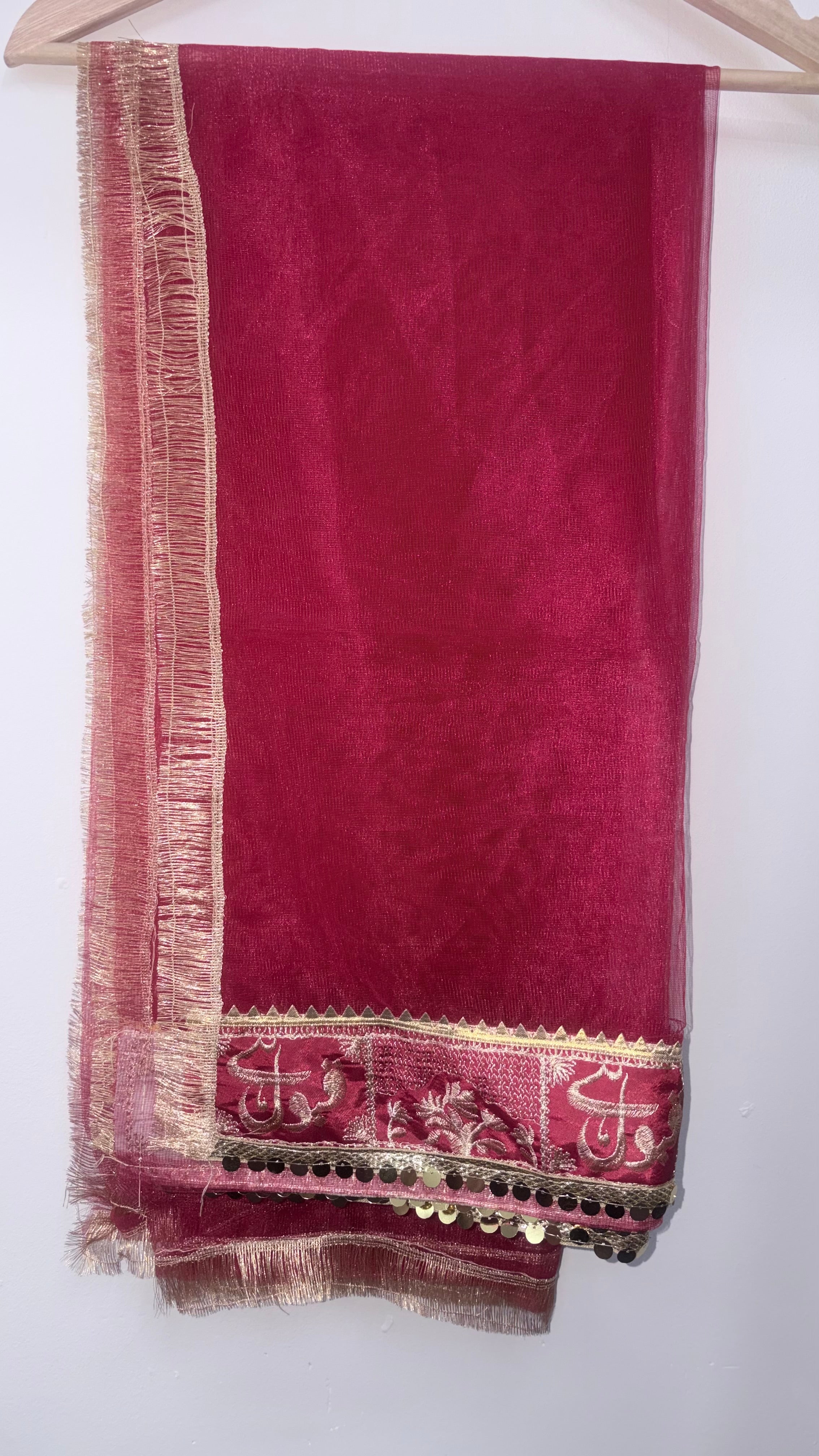 Qabool He Net Dupatta – Red & Gold Embroidered with Gota Work