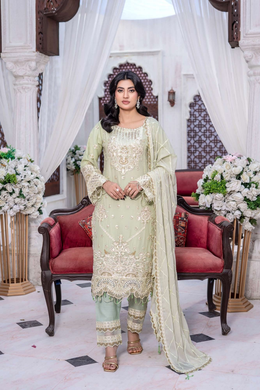 Elegant Chiffon 3-Piece Embroidered Sequin Suit