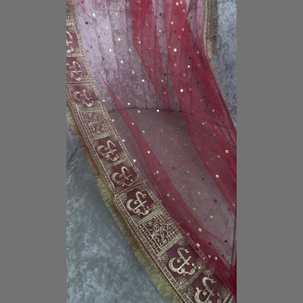 Qabool He Net Dupatta – Red & Gold Embroidered with Gota Work