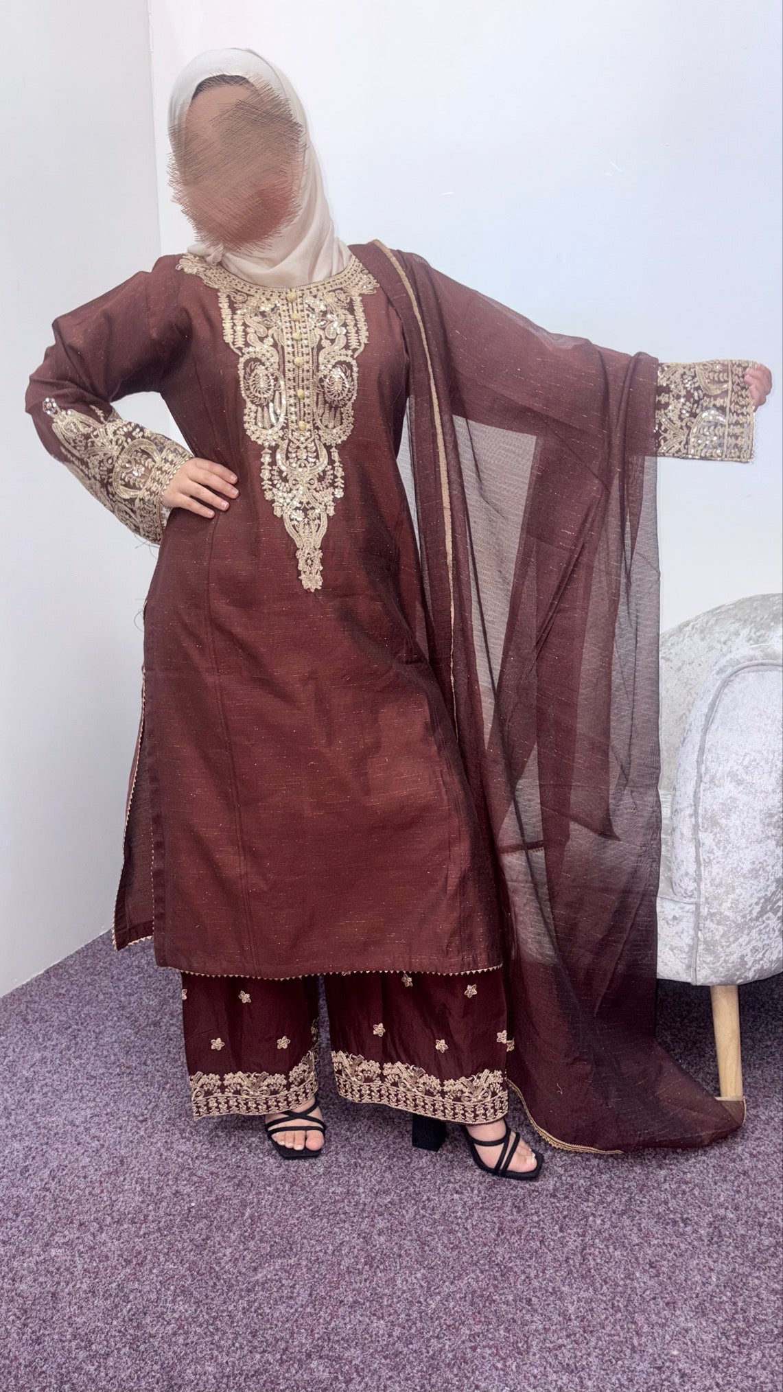 Baba posh 3 peice fully embroidered suit