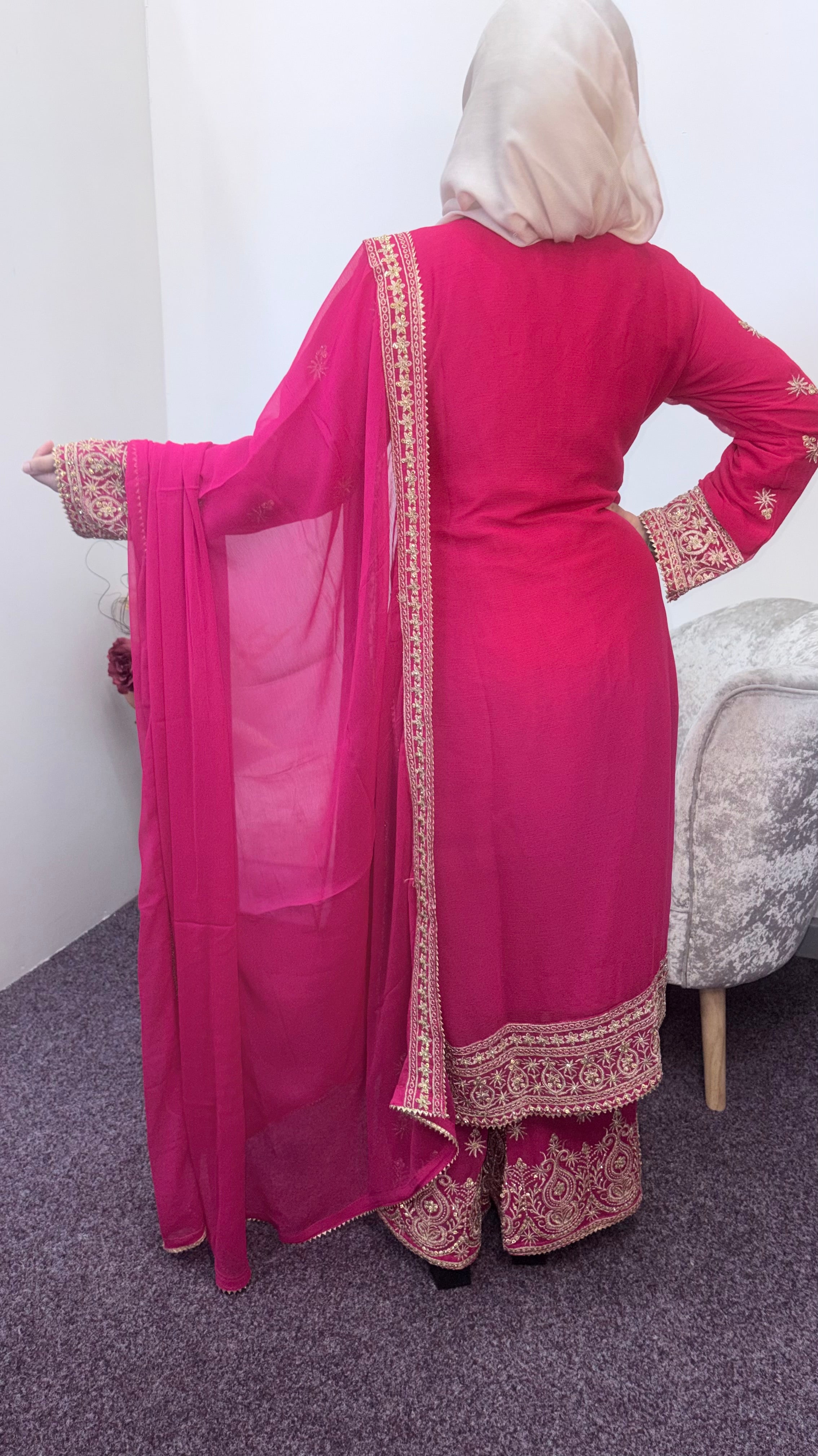 Shazaib chiffon palazzo 3peice suit