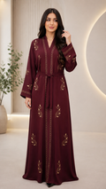 Luxury Mahroon Silky crinkle satin 2-Piece Abaya with Belt