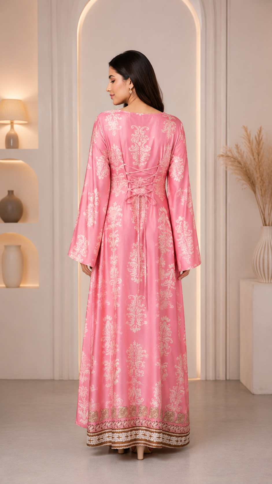 Women’s Silk Maxi Dress – Lace-Up Corset Back