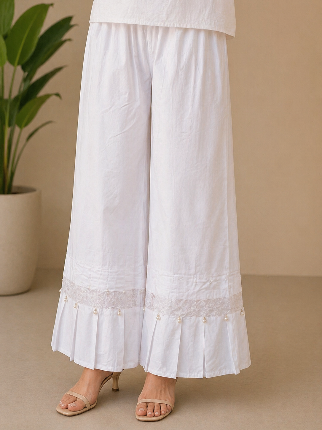 Summer Cotton Embellished Trousers (white)