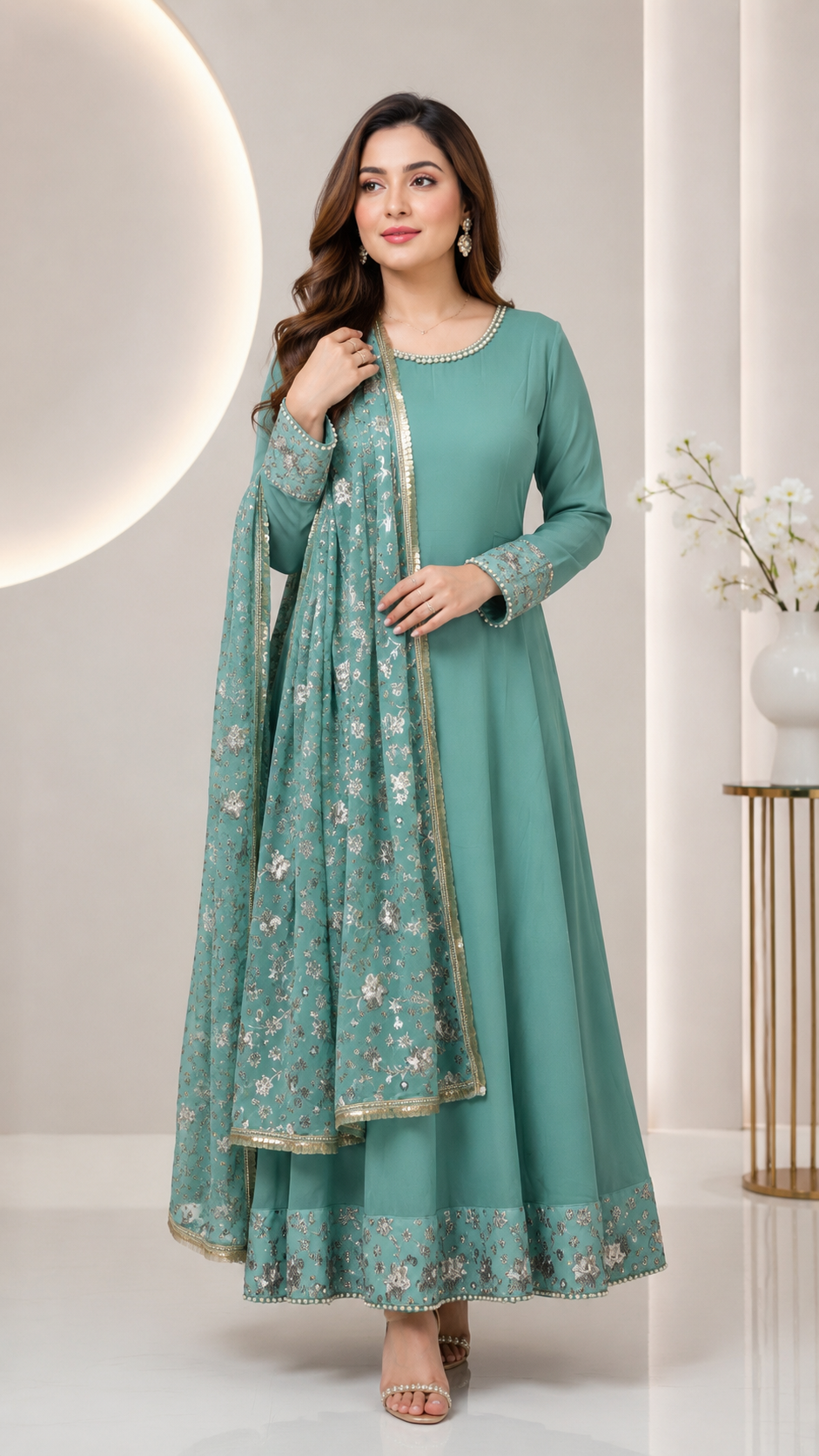 Luxury Chiffon Embroidered Maxi Suit with Sequins Dupatta