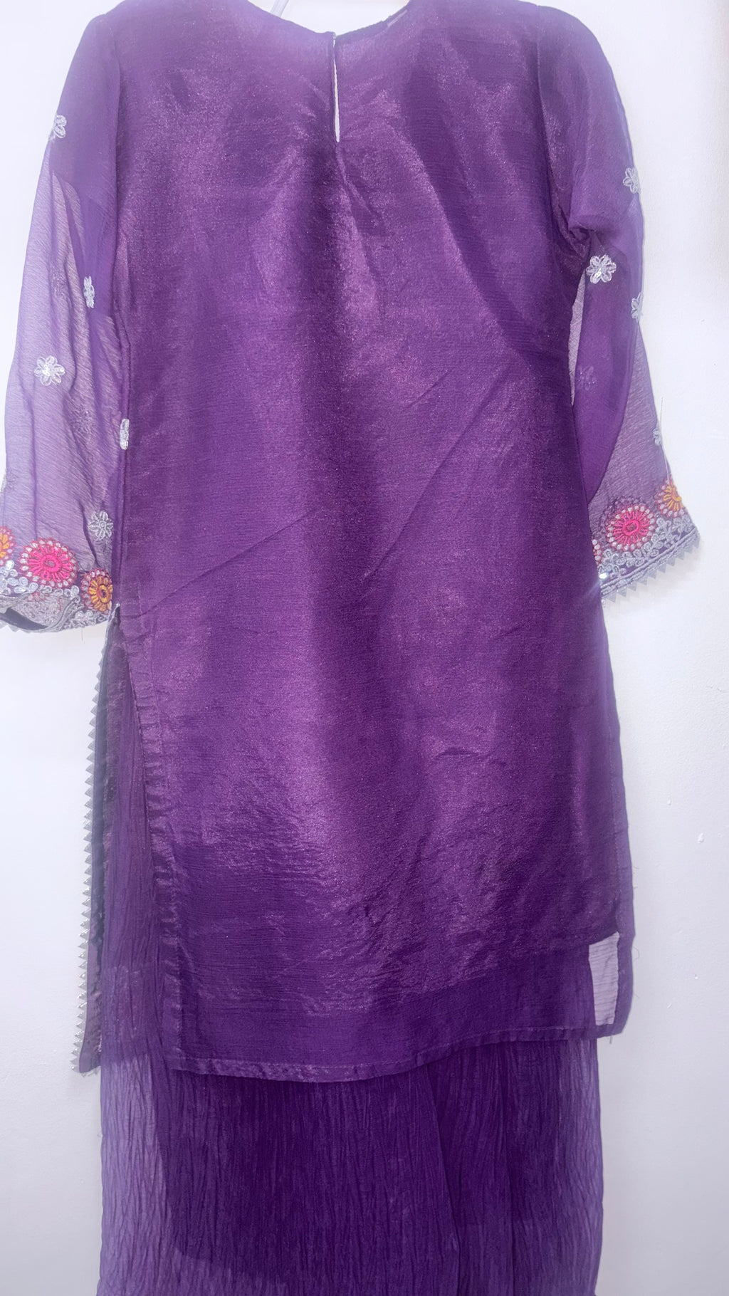 Kids 2-Piece Chiffon Fully Embroidered Sequins Sharara Suit