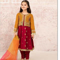 Kids Winter Dhanak Embroidered 3-Piece Suit (Shirt, Trouser & Dupatta)