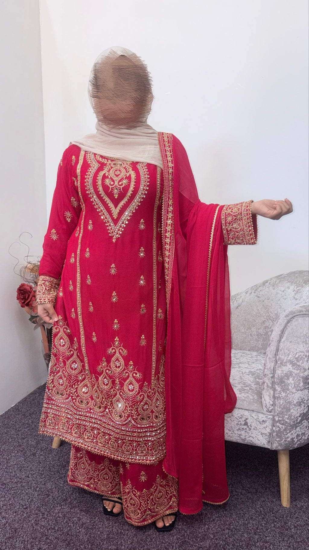 Shazaib chiffon palazzo 3peice suit