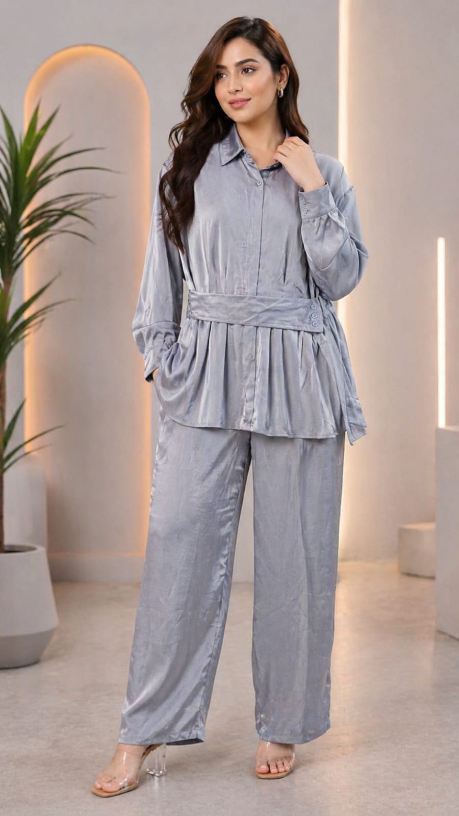 Women’s Silk Cord Set with Belt – Stylish Co-Ord Outfit