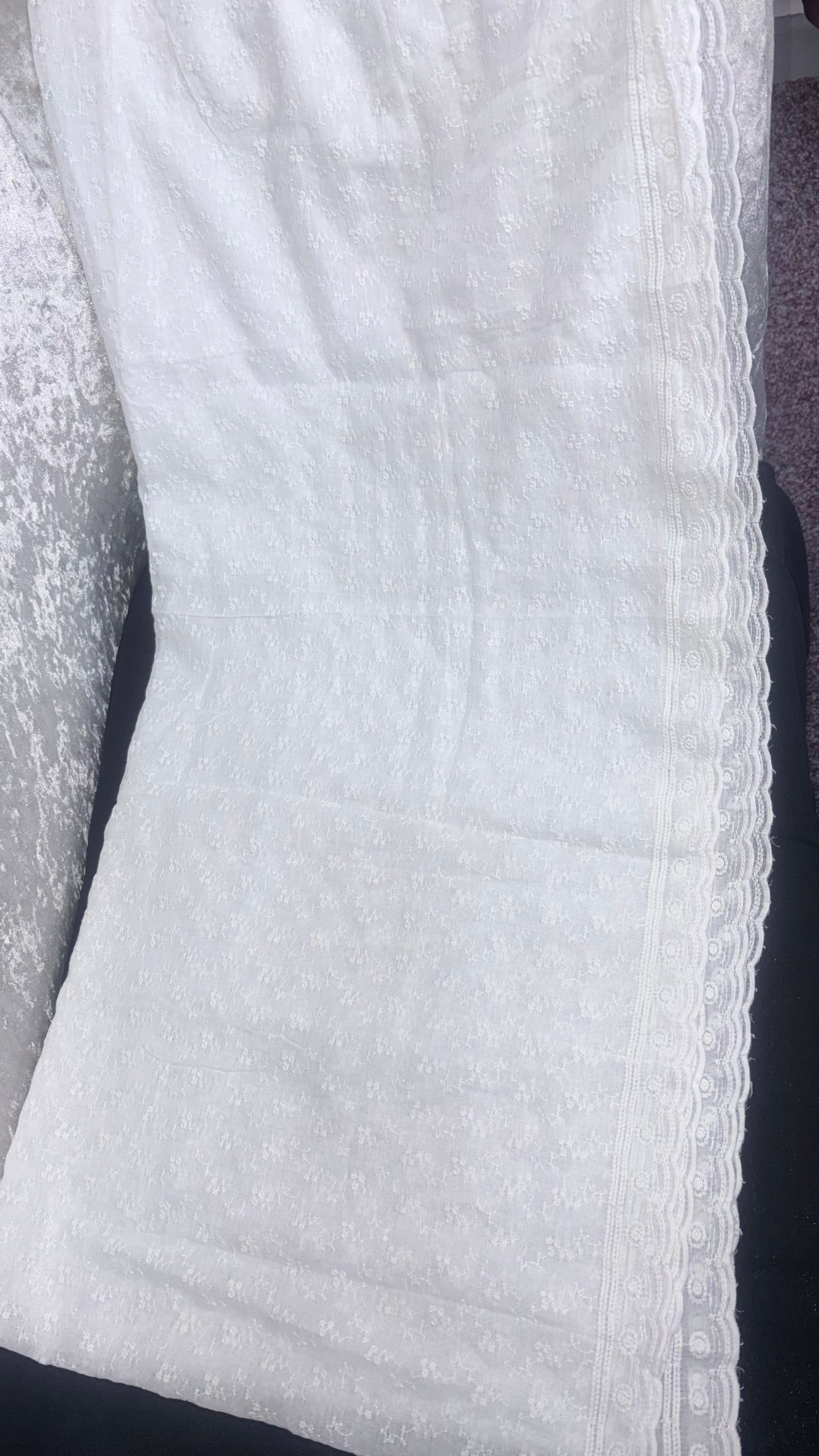 Elegant White Lawn Embroidered Dupatta with Cutwork Detailing