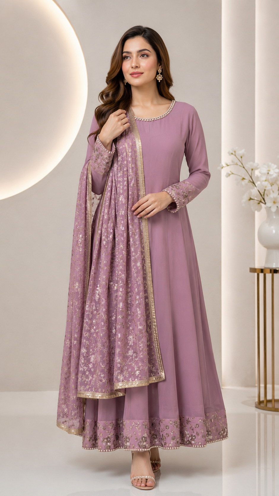 Luxury Chiffon Embroidered Maxi Suit with Sequins Dupatta