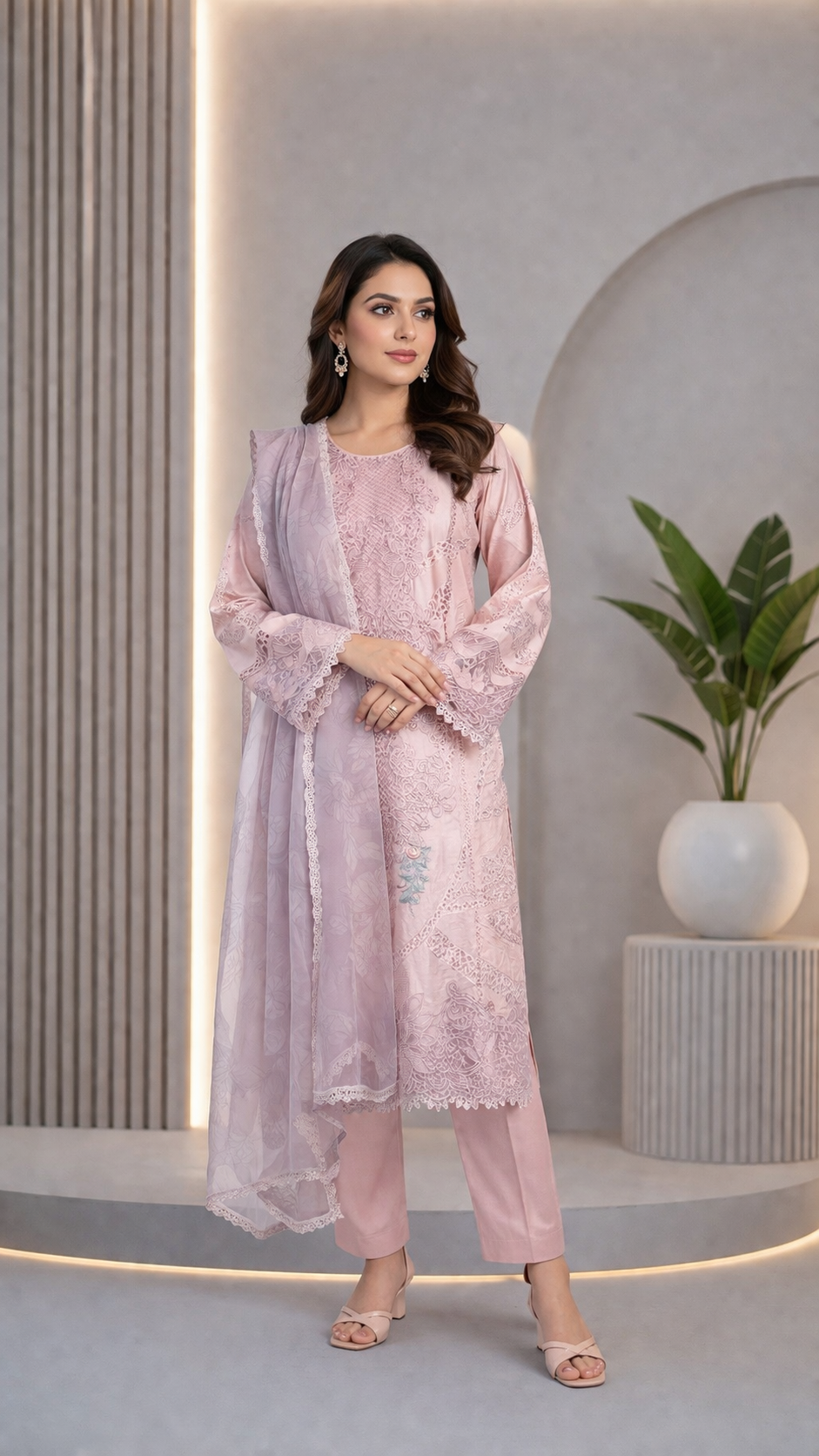 Maria B Embroidered Lawn 3-Piece Suit with Organza Dupatta