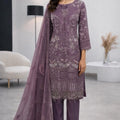 Lilac colour chiffon fully embroidered and sequins work 3 peice shalwar kameez