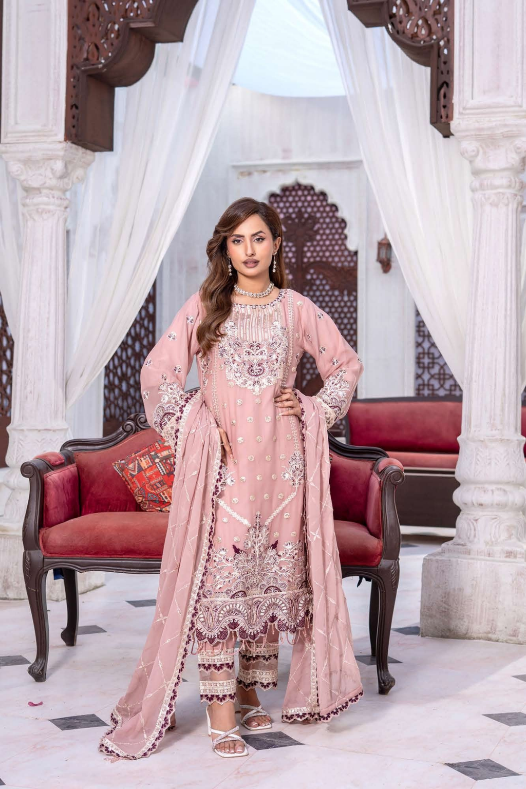 Elegant Chiffon 3-Piece Embroidered Sequin Suit