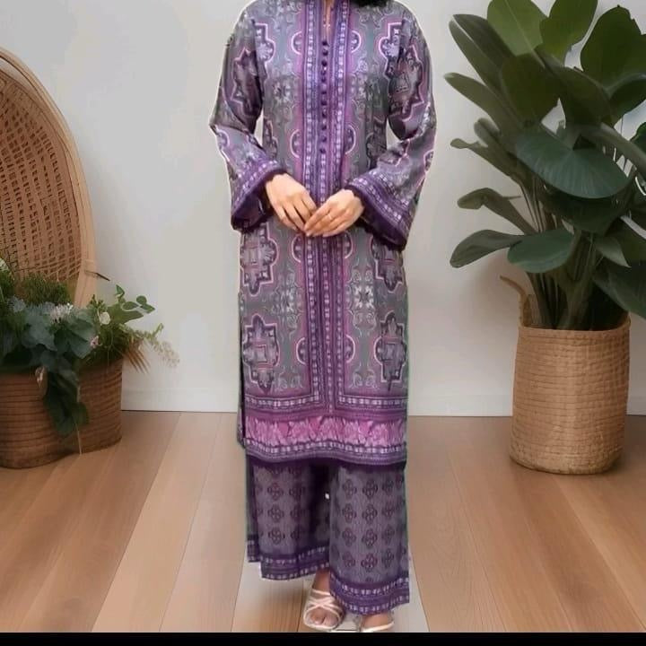 2PC Dhanak Printed Suit (Shirt & Plazo)