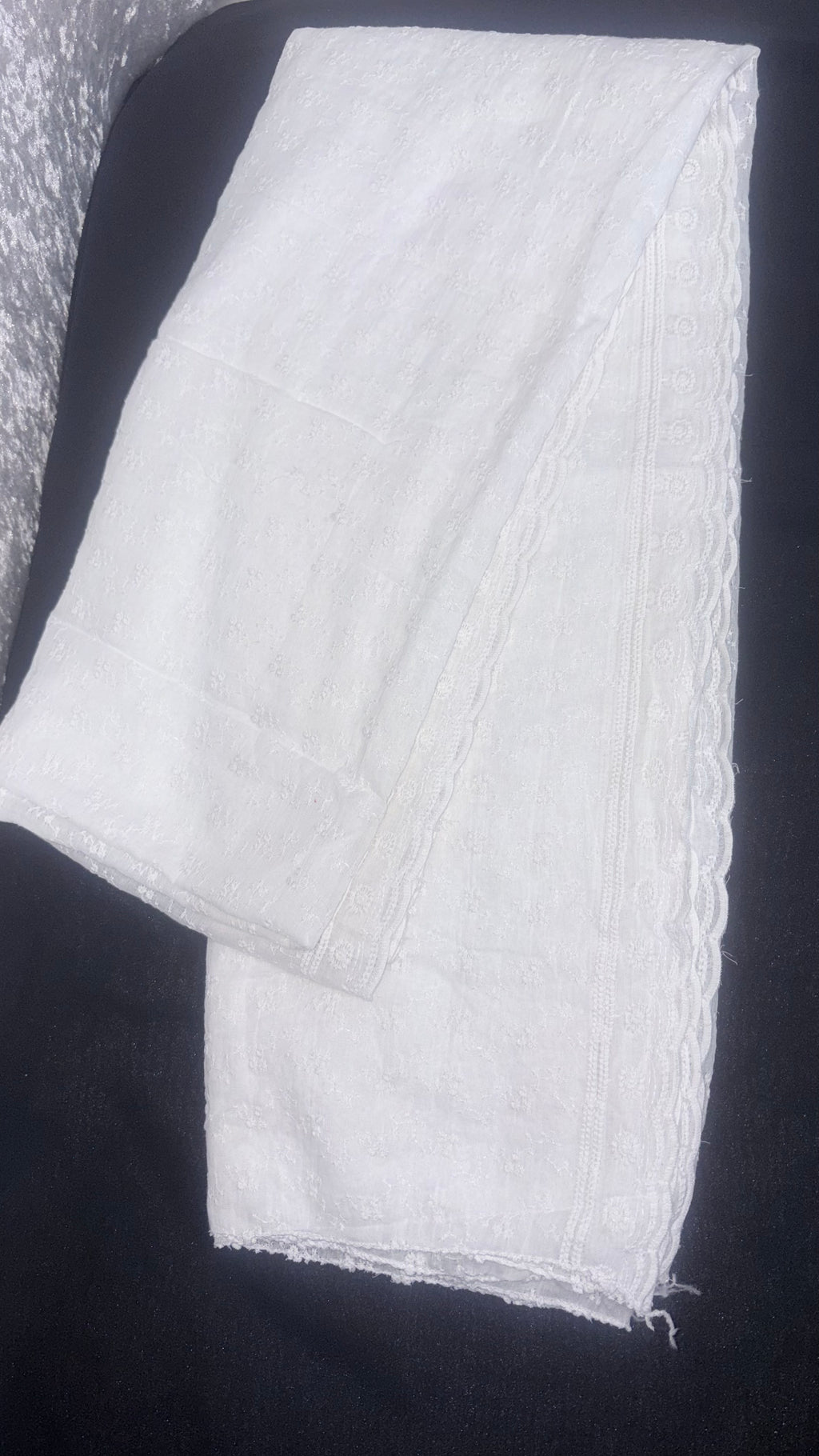 Elegant White Lawn Embroidered Dupatta with Cutwork Detailing