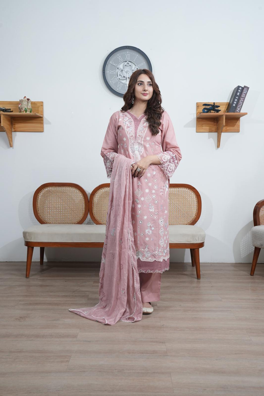 Attire designer  3 peice cotton embroidered suits with embroidered dupatta