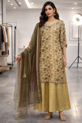 Golden Brown Sharara Suit with Multicolour Organza Dupatta