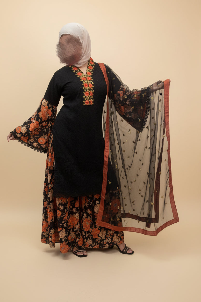 Amir Black chikankare sharara suit