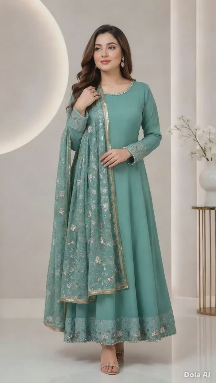 Luxury Chiffon Embroidered Maxi Suit with Sequins Dupatta