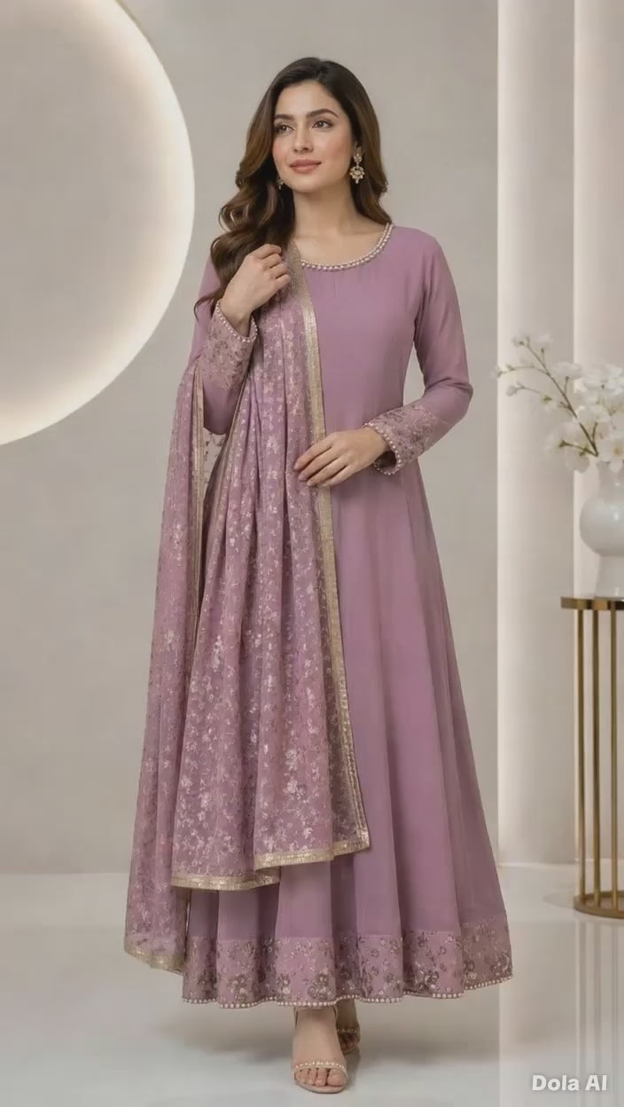 Luxury Chiffon Embroidered Maxi Suit with Sequins Dupatta